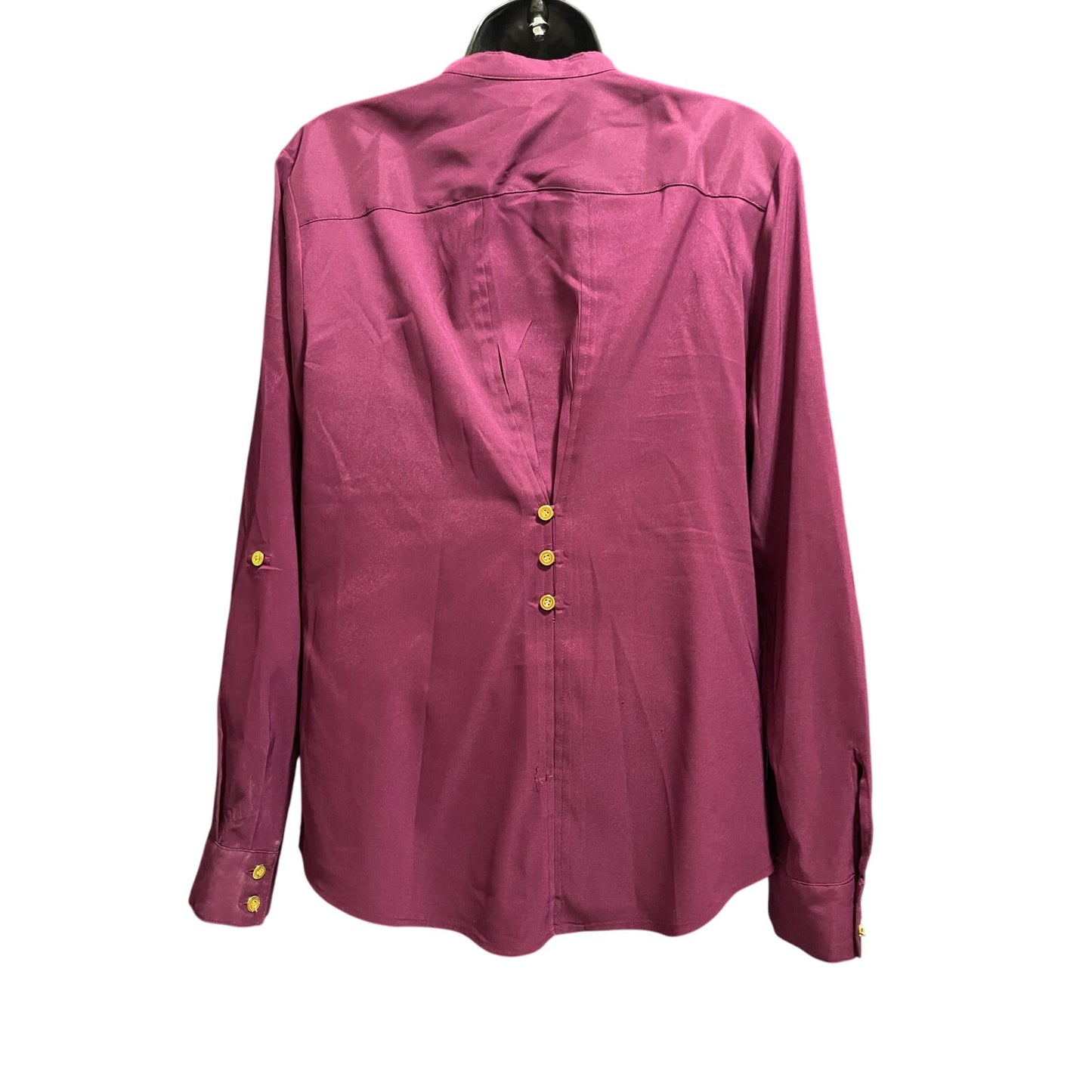 Style & Co. Stretch Fushia Satin Button Up Blouse Gold Buttons - Medium