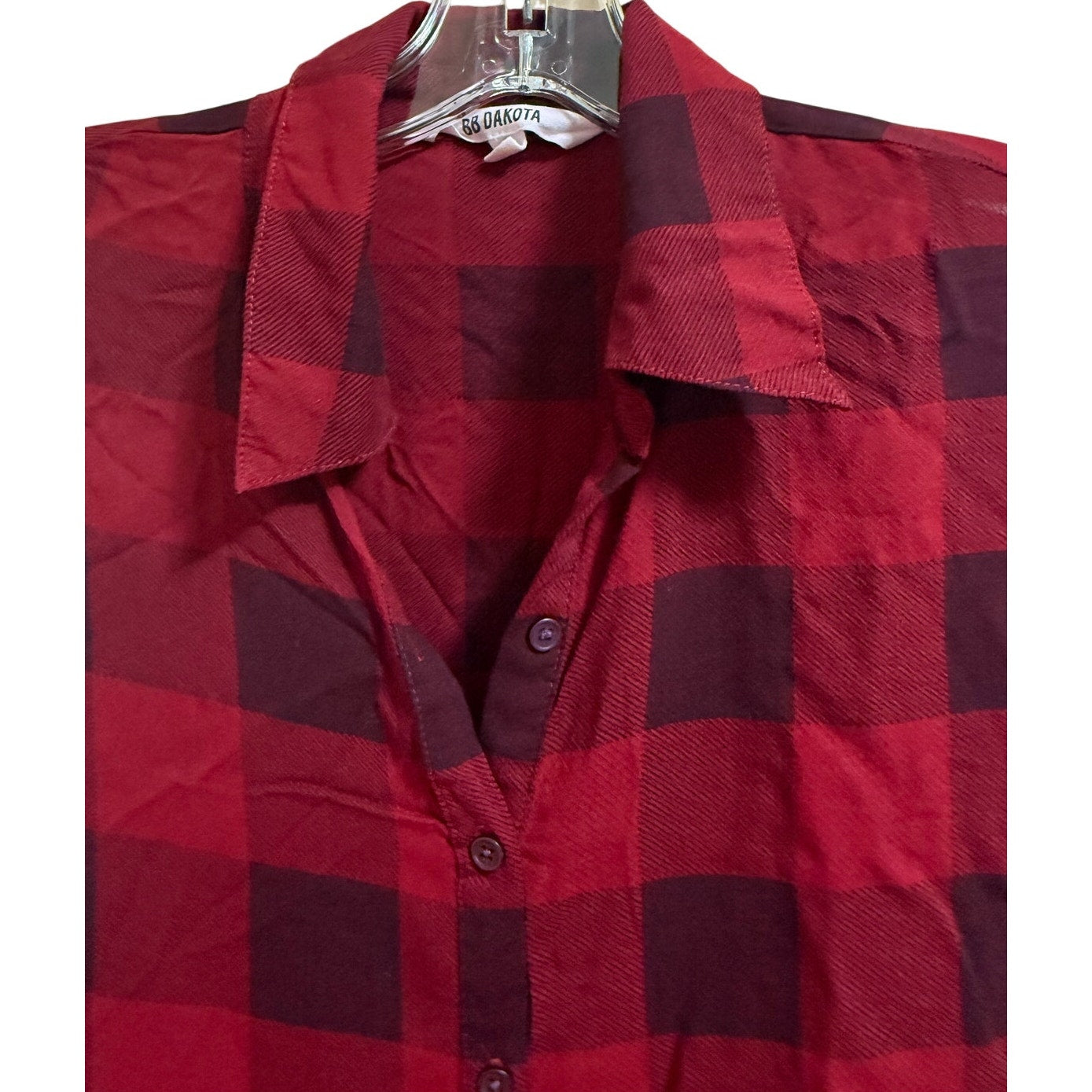 BB Dakota Red Plaid Collared Long Sleeve Shirt Dress - Size Small