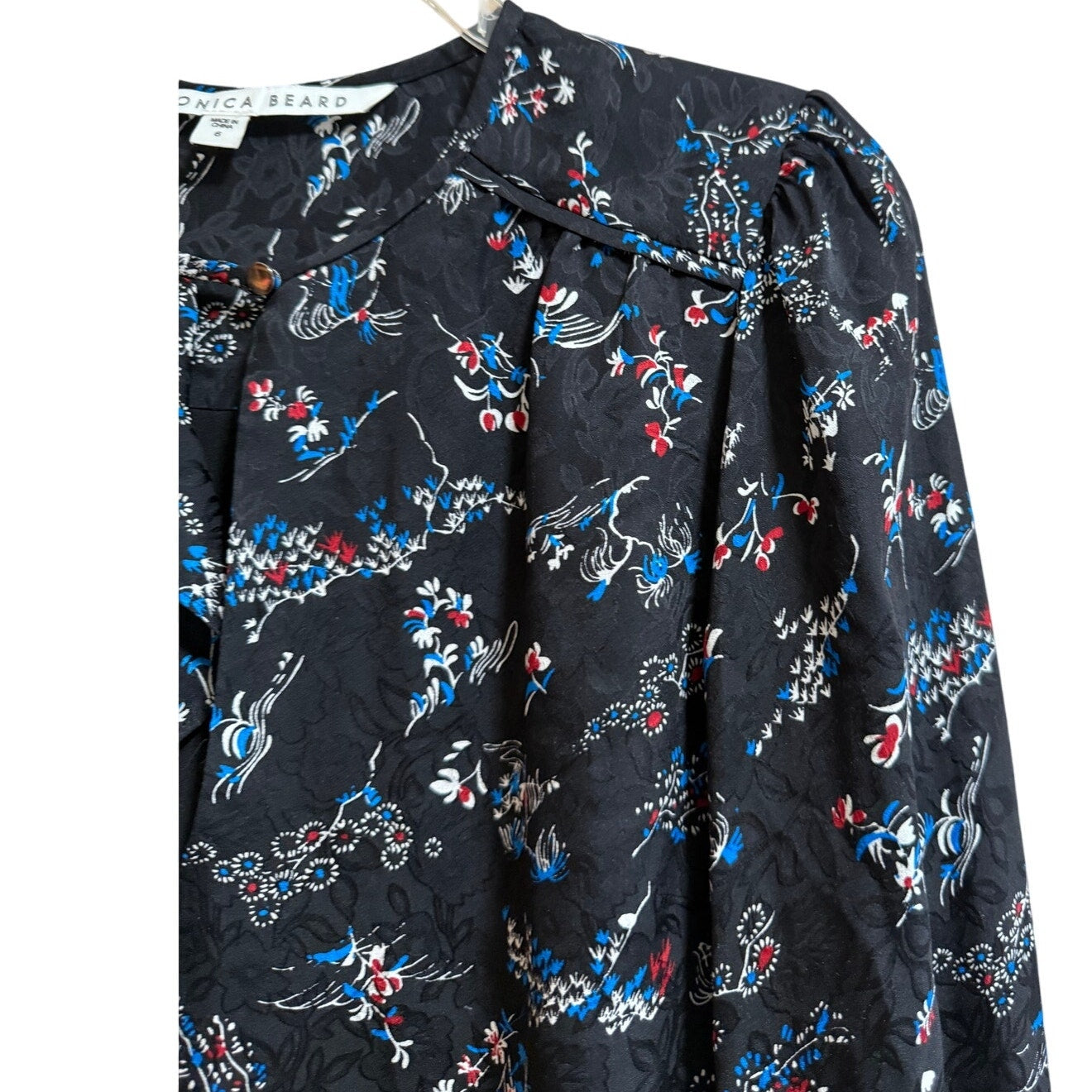 Veronica Beard Black Floral Silk Long Sleeve Mini Dress - Size 6