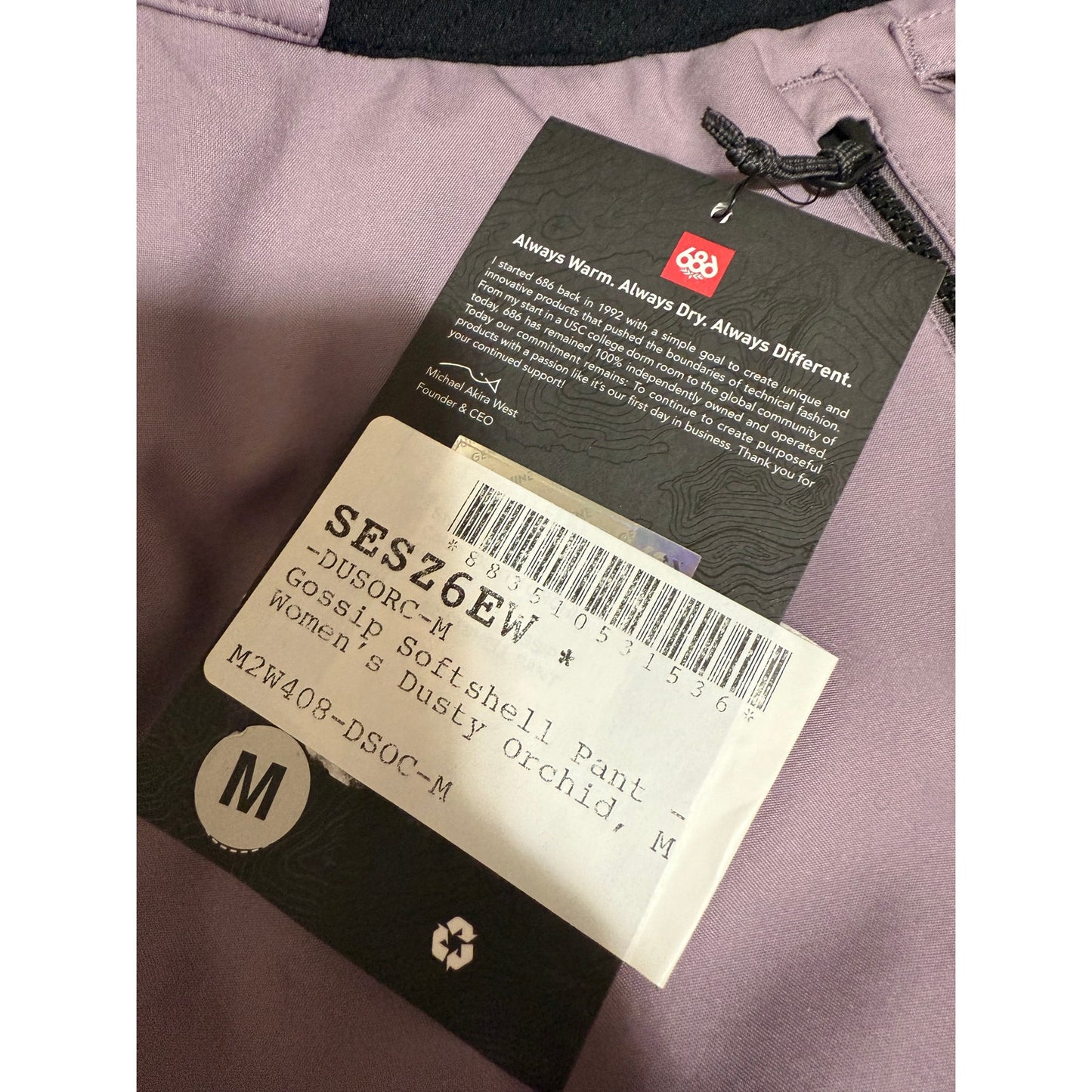 686 Gossip Softshell Dusty Orchid Waterproof Lined Outdoor Pants - NWT - Medium
