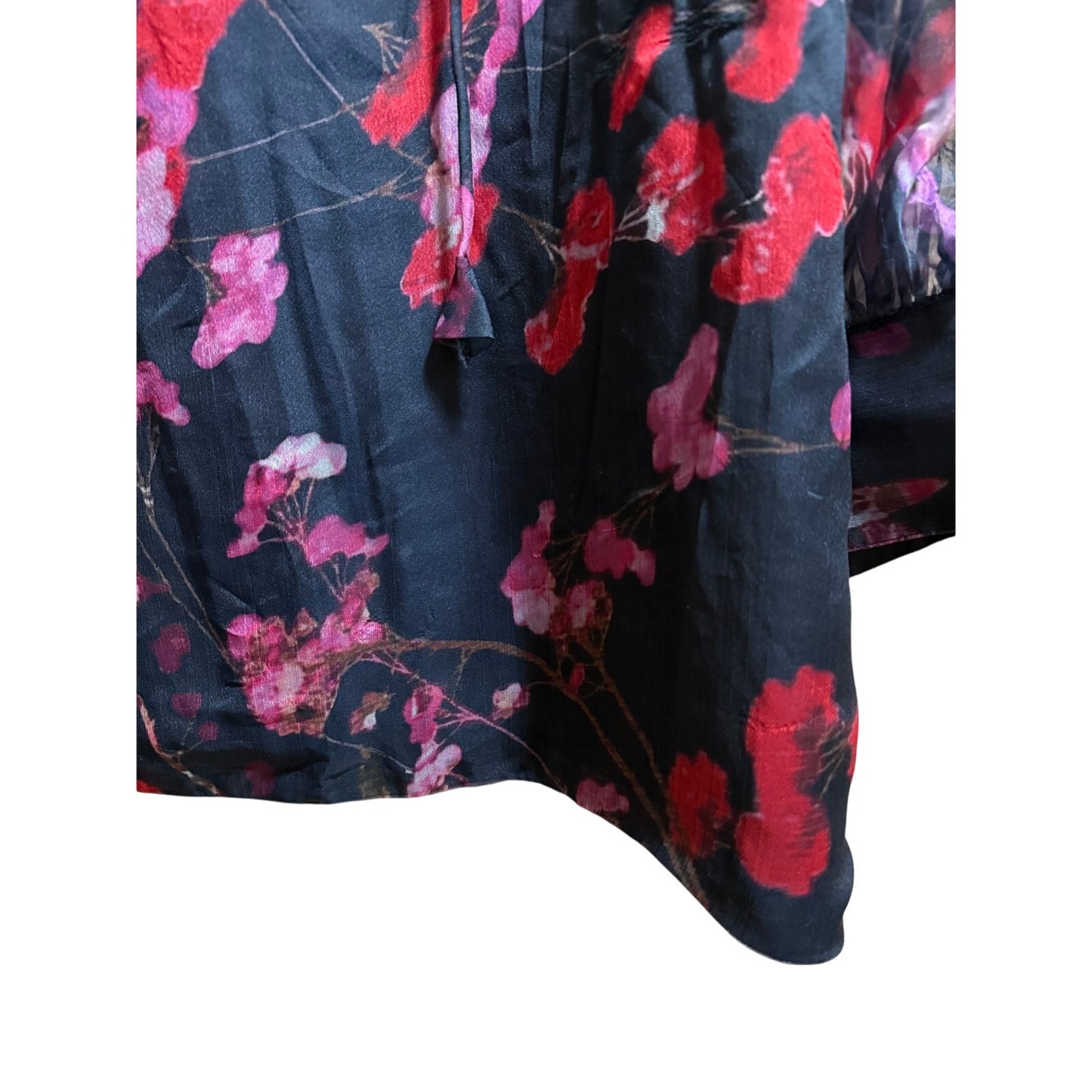 Vintage Sue Sartor Black & Red Floral Sheer Long Sleeve Mini Dress - M