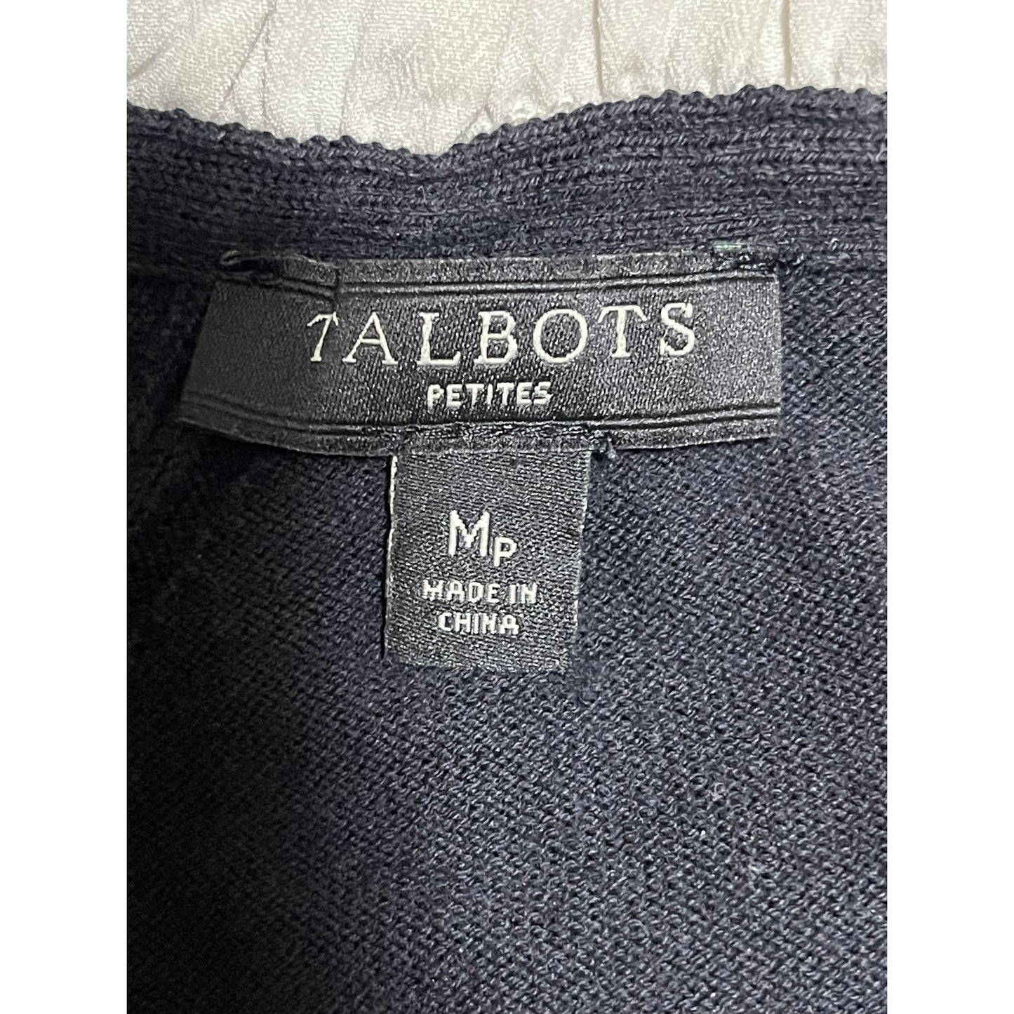 Talbots Petites Size Medium Black Knit Sweater w/White Trim