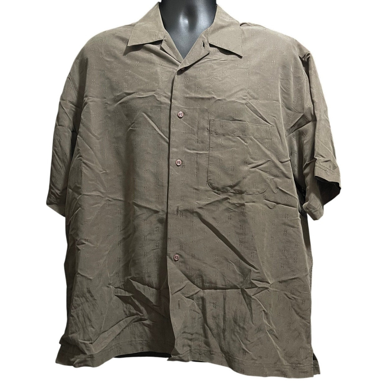 Haggar Men's Large Short Sleeve Gray / Green Button Up Shirt