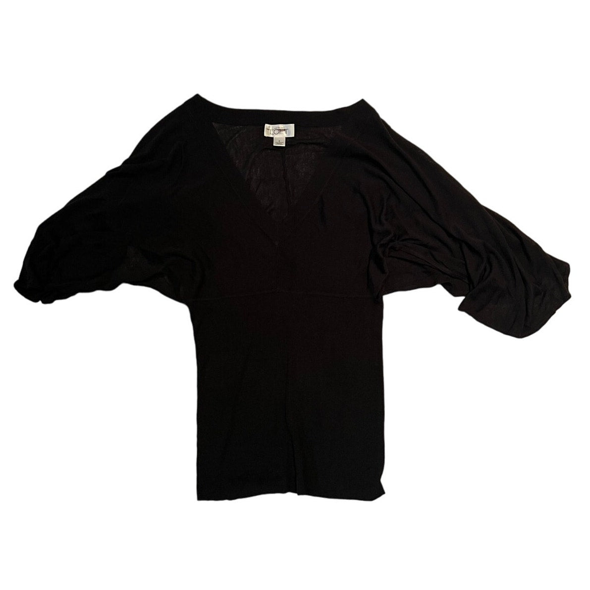 Ann Taylor The Loft Black Fine Gauge Dolman Short Sleeve Fitted Blouse - Size S
