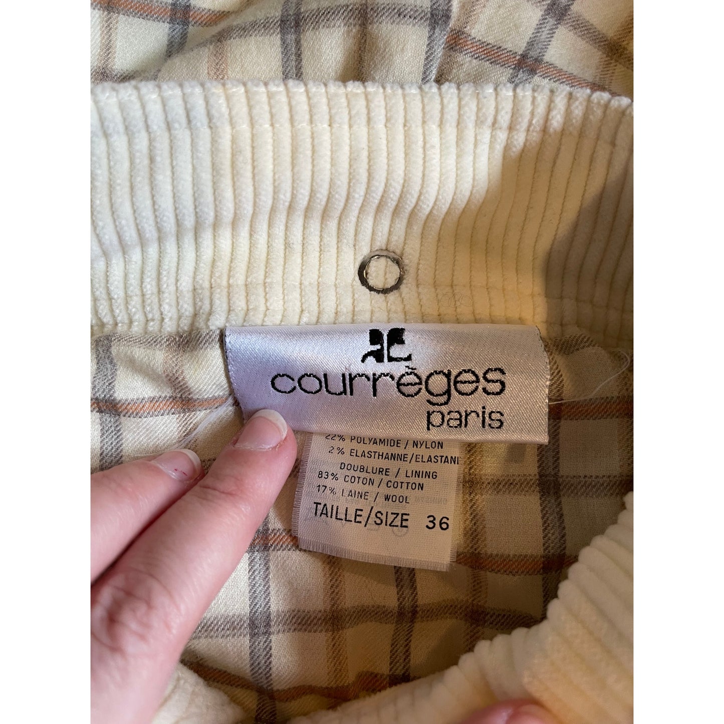 Courreges Paris White Hooded Jacket - Plaid Lining - Size 36