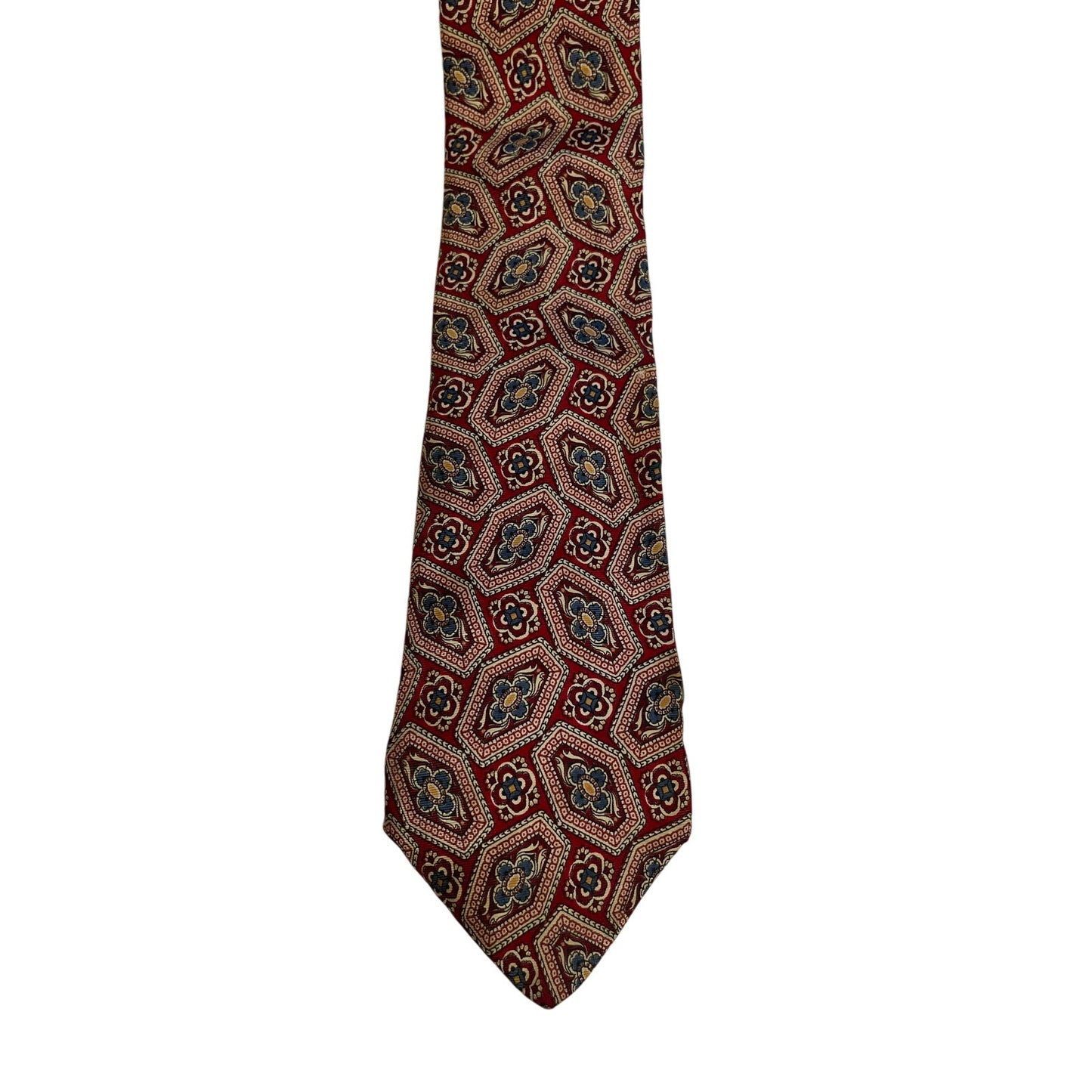 Vintage Liberty of London 100% Silk Blue Red Abstract Floral Pattern Necktie