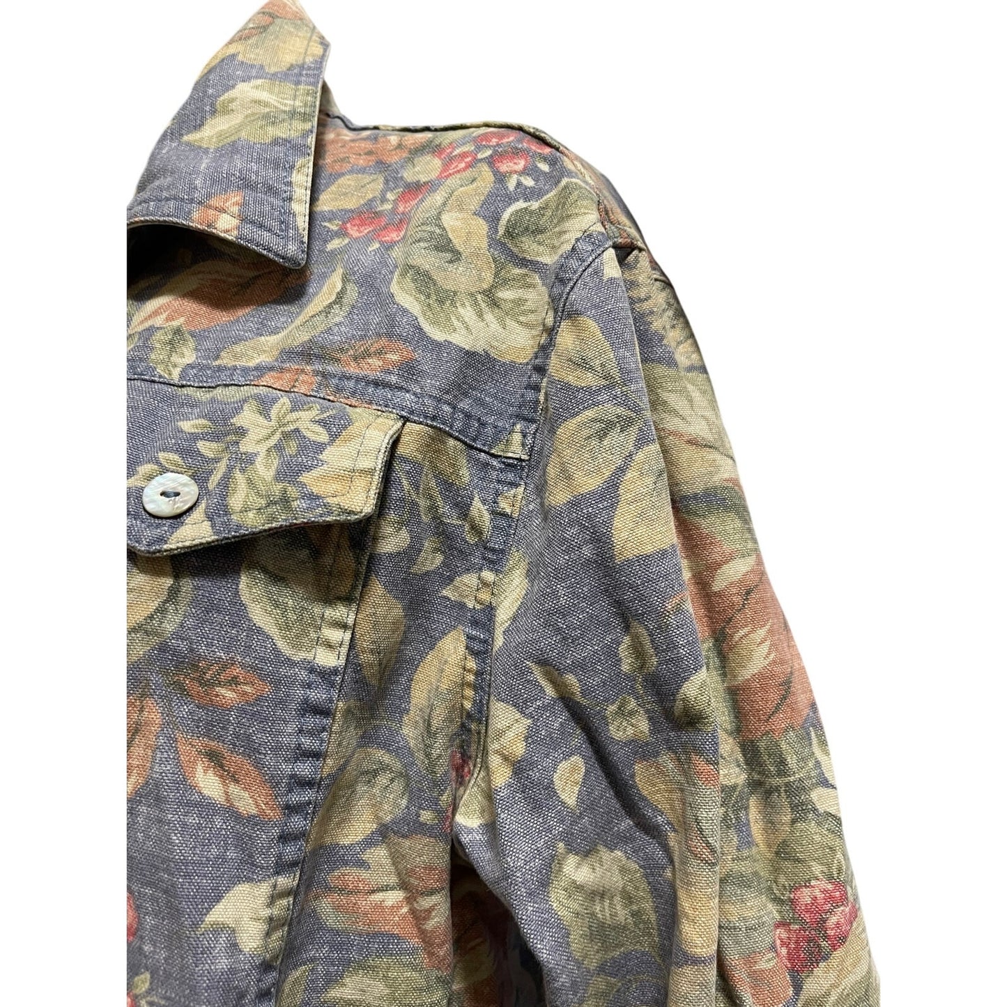 Vintage Norm Thompson Floral Denim Jacket - 100% Cotton - Large