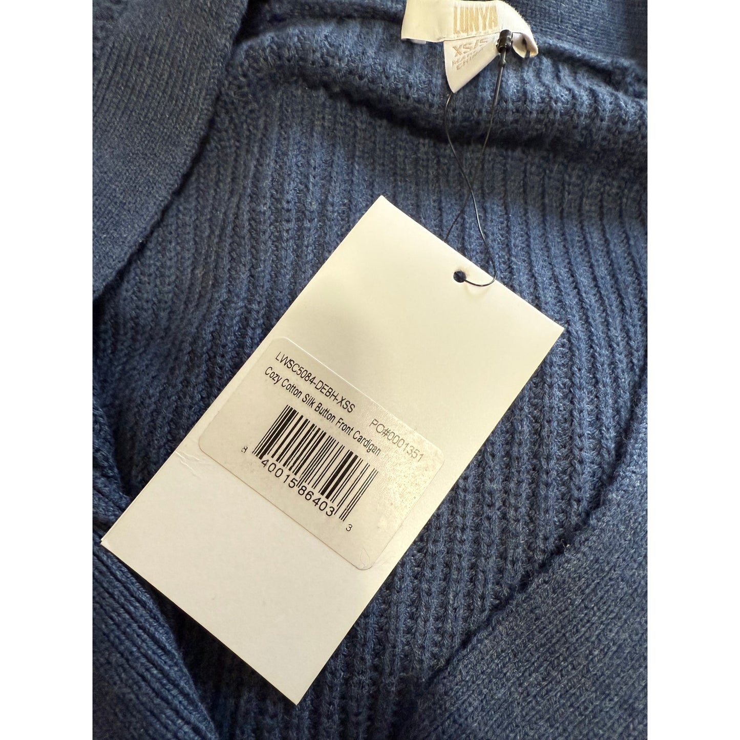 Lunya Small Dark Navy Blue Cozy Cotton Silk Button Front Knit Cardigan - NWT