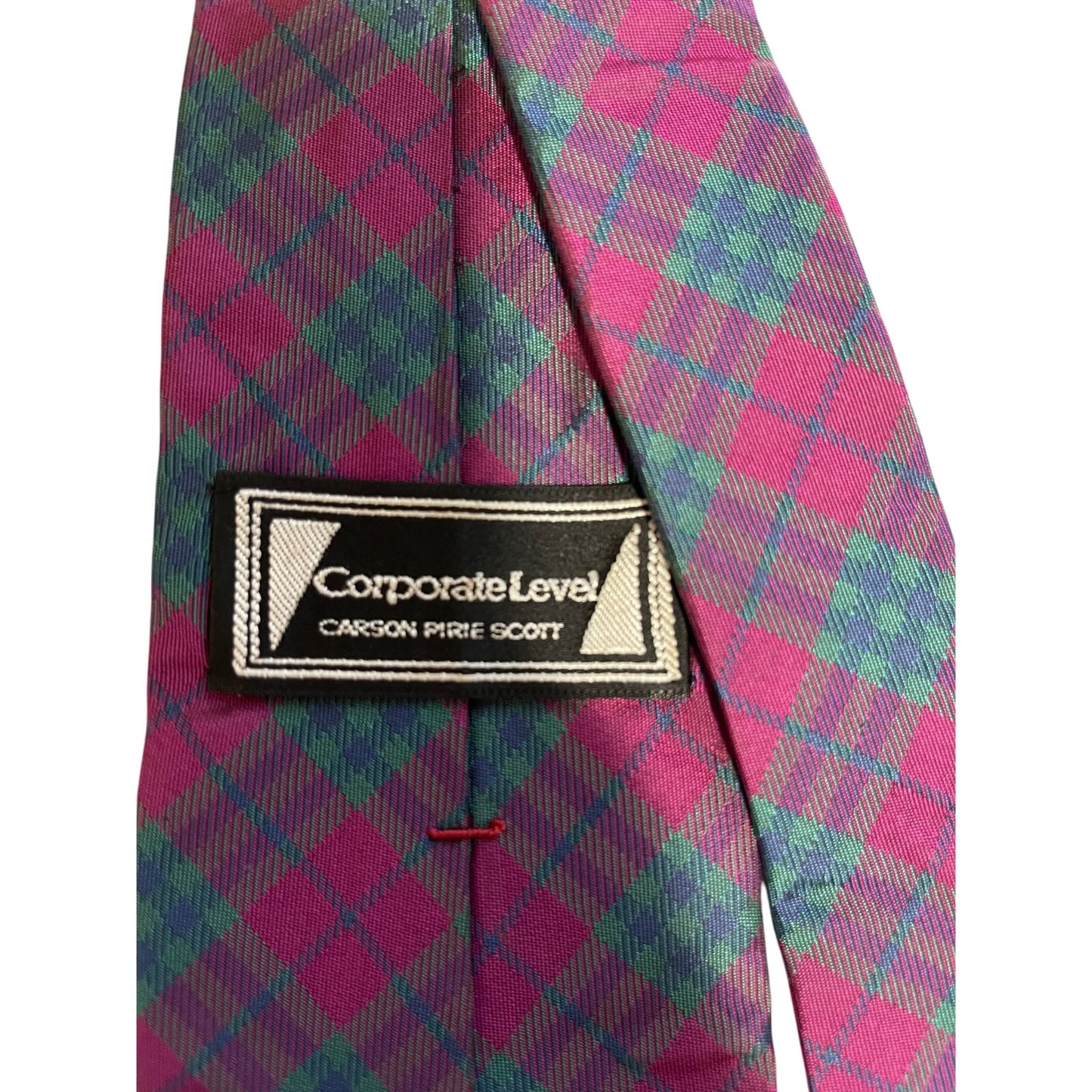 Vintage Carson Pirie Scott Purple / Pink & Teal Plaid 100% Italian Silk Necktie