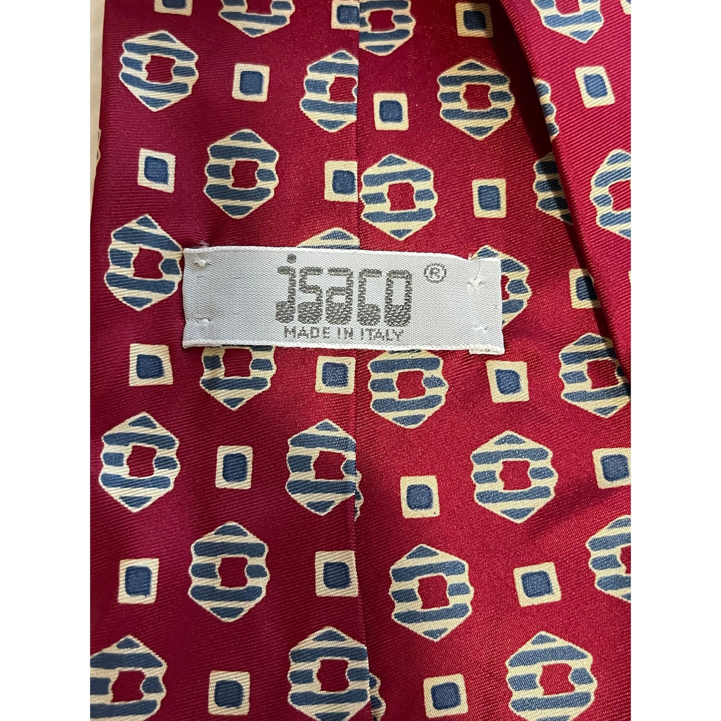 Vintage Isaco Italian Made Pure Silk Red Print Men's Necktie