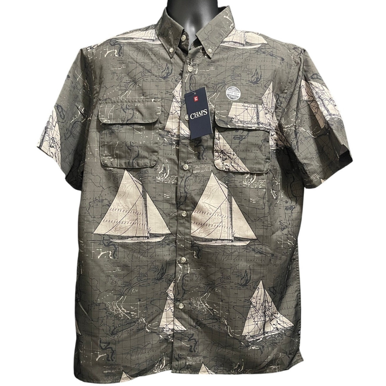 Chaps Key Items Expedition UPF 50+ Short Sleeve Button Up - NWT - MSRP $55