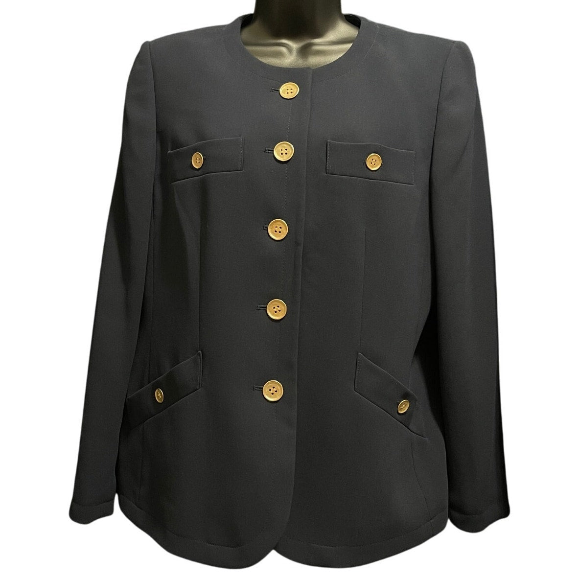 Vintage Kasper Dark Navy / Black - Gold Metal Button Jacket - 12 Petite