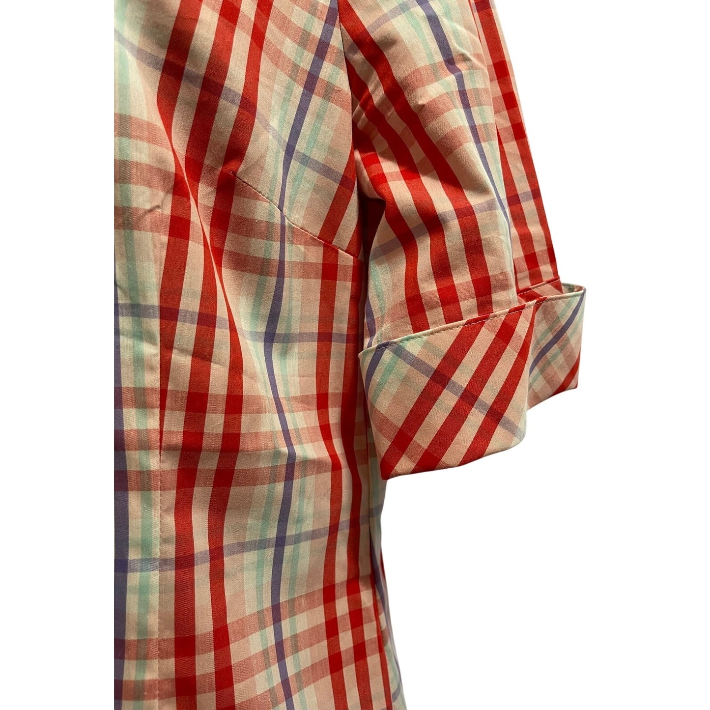 New York & Company Pink Plaid Poplin 3/4 Sleeve Button Up - Size Medium