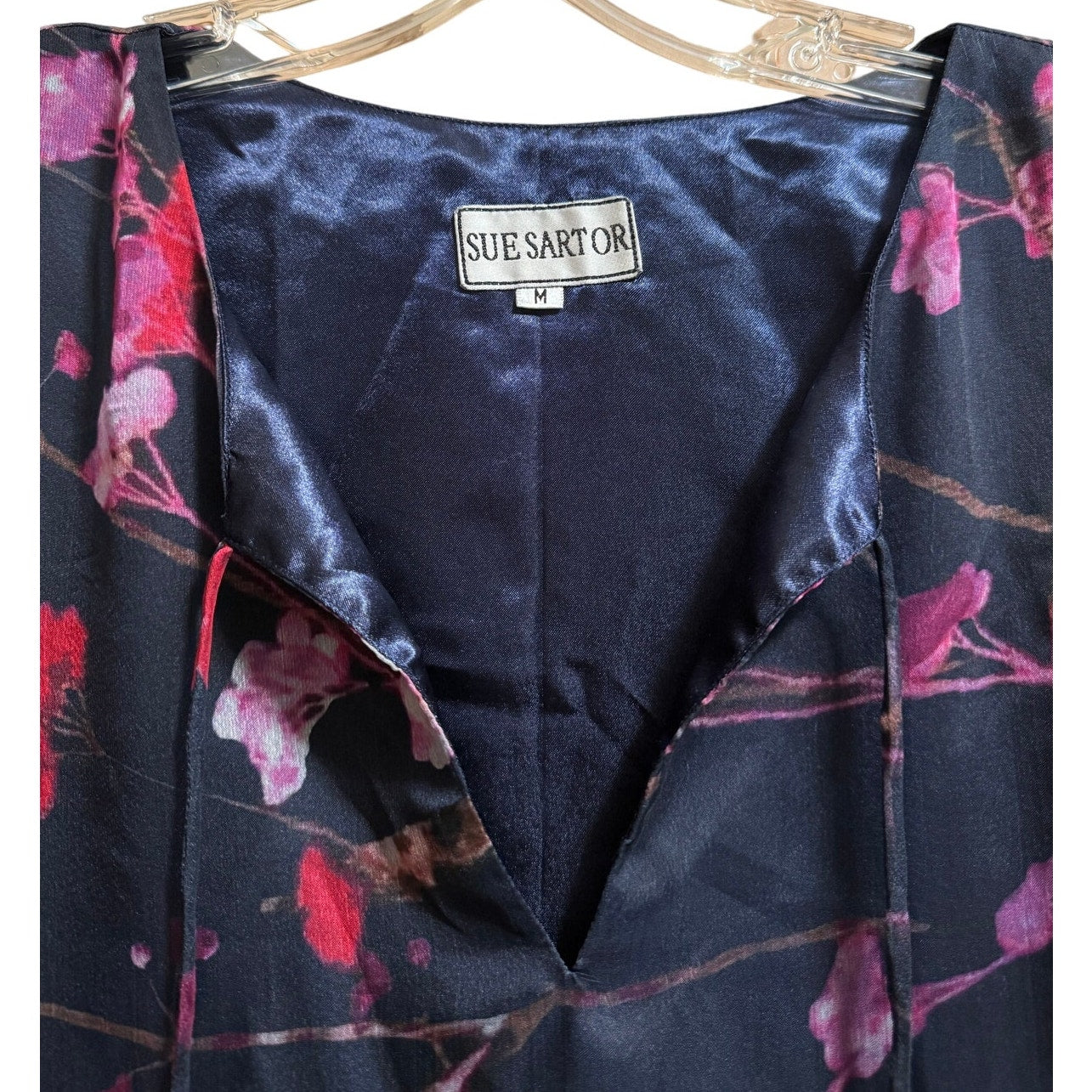 Vintage Sue Sartor Black & Red Floral Sheer Long Sleeve Mini Dress - M