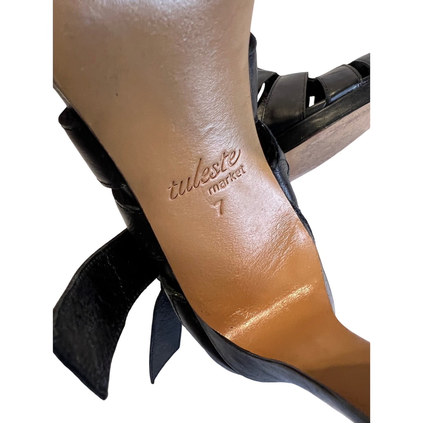 Tuleste Market Size 7 Black Leather Strappy Heels