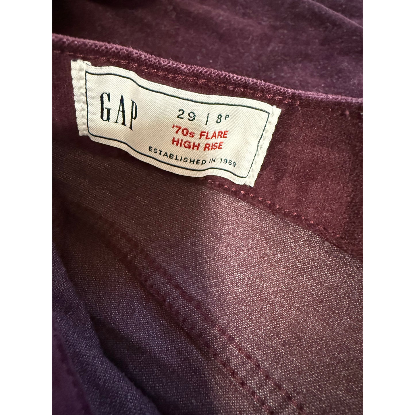 GAP Dark Burgundy 70's Flare High Rise - Velvet - Size 29