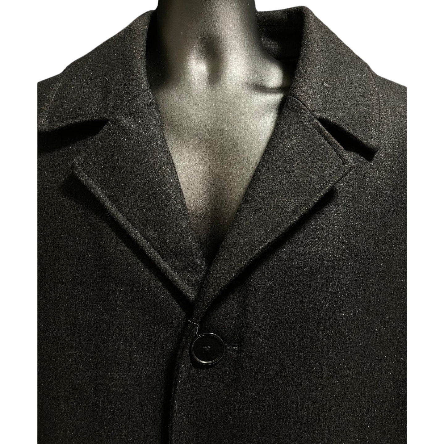 Tom James Virgin Wool Black Overcoat - Large - Quilted - Lined - Padded