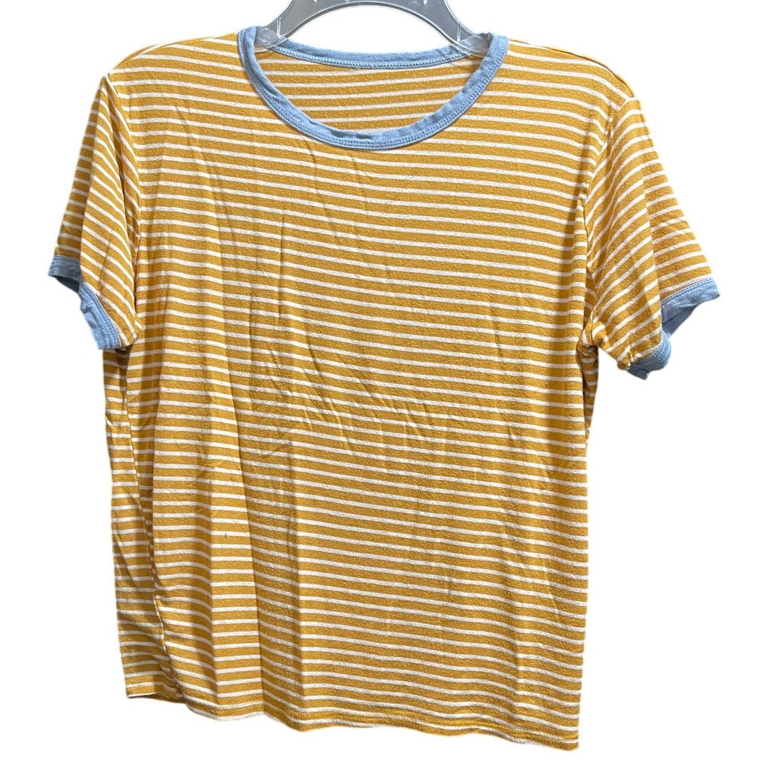 Unbranded Mustard Yellow & White Striped Short Sleeve Super Soft T-Shirt