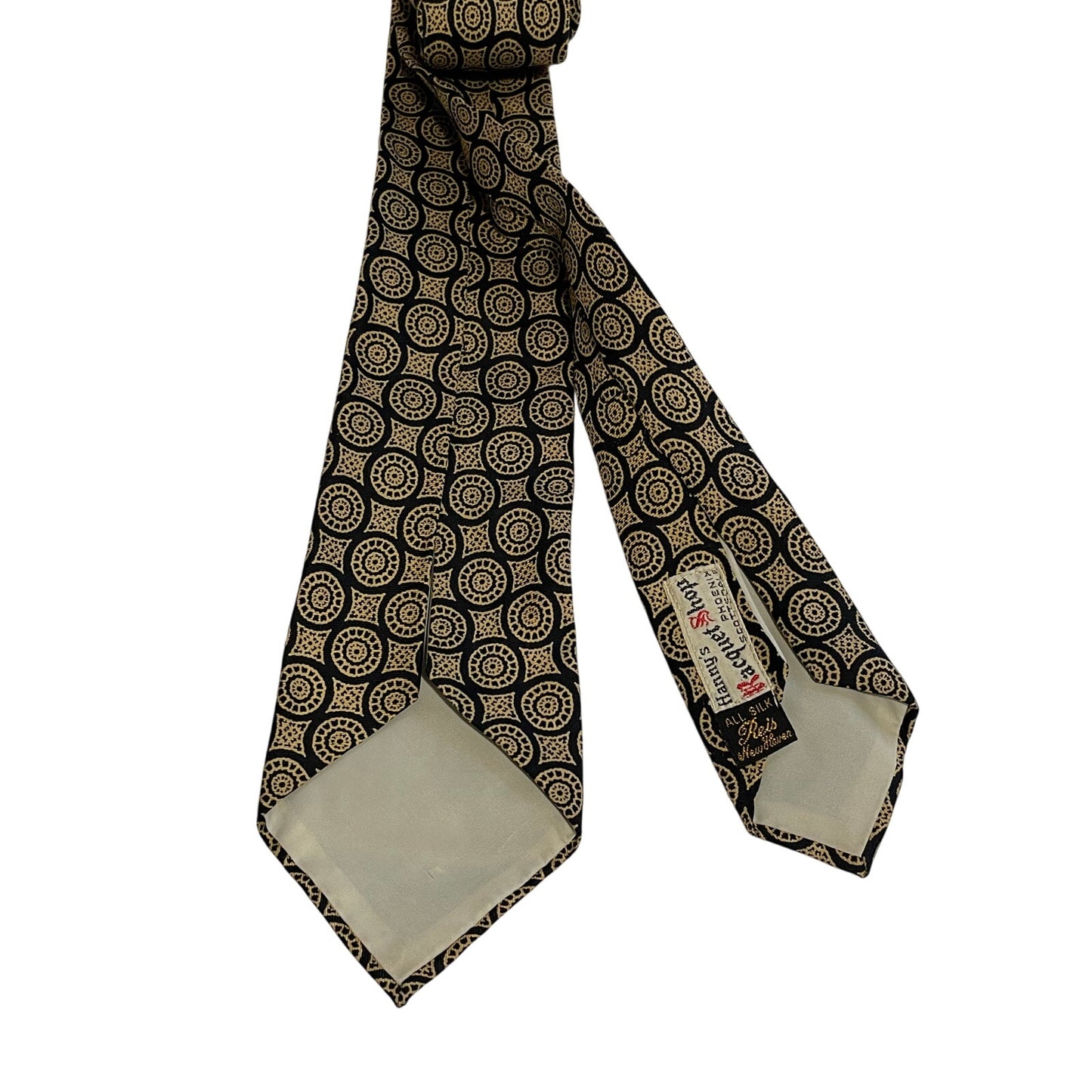 Vintage Reis of New Haven All Silk Gold & Black Print Necktie