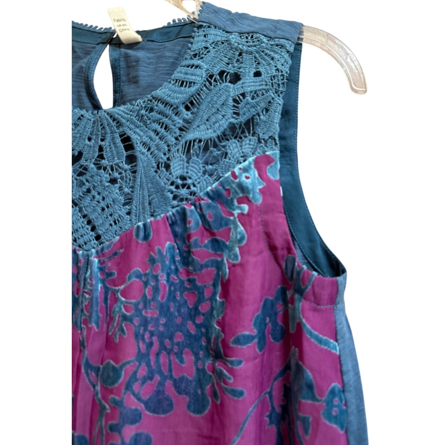 Anthropologie Pink Blue Velvet Sleeveless Blouse - XS - NWT