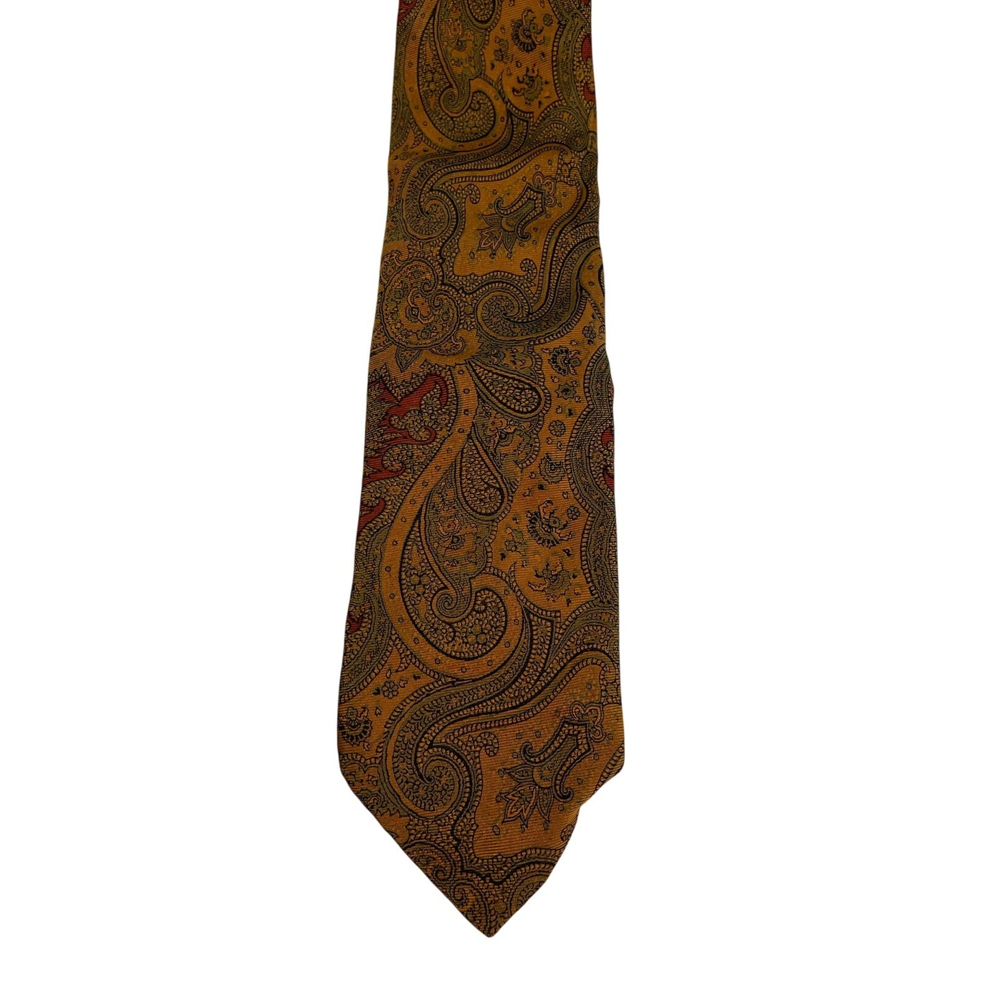 Vintage Gold Paisley Print Hand Blocked English Made 100% Silk Men's Necktie