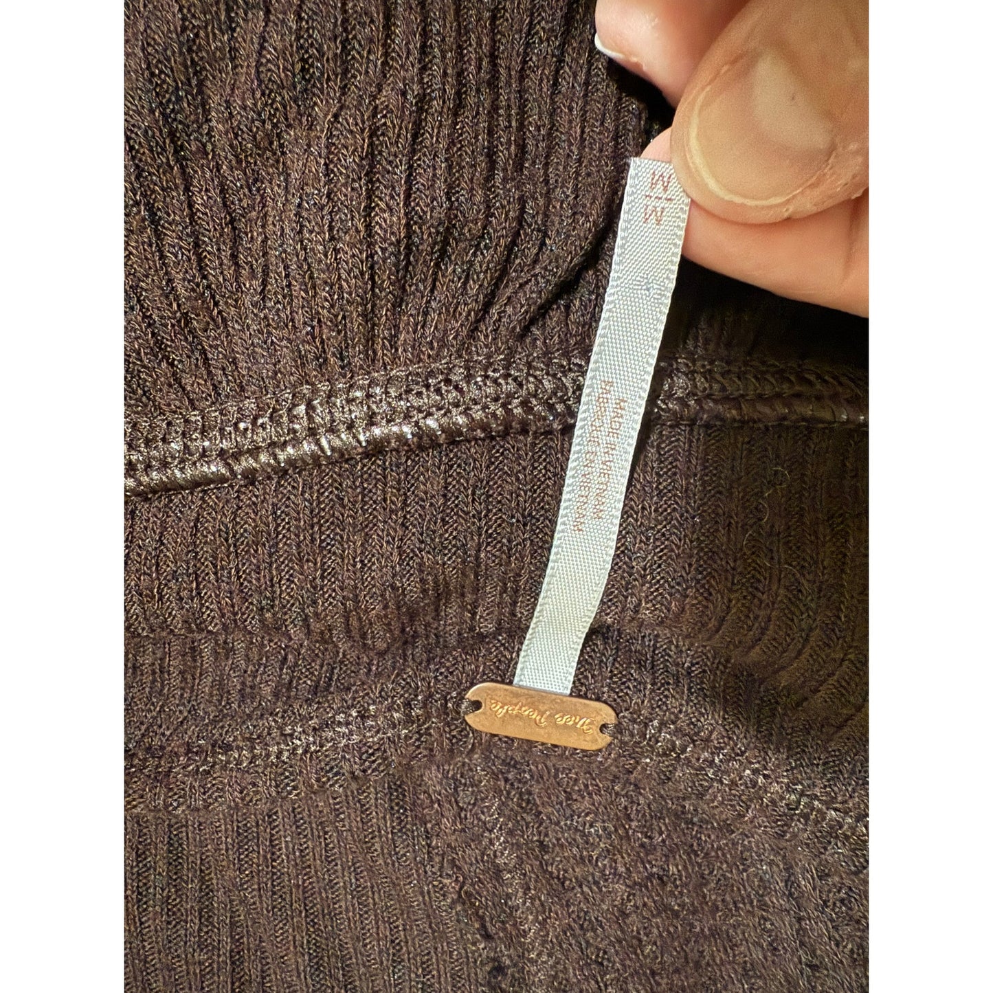 Free People Brown Long Sleeve Ribbed Knit Blouse - Size Medium - Boho Indie