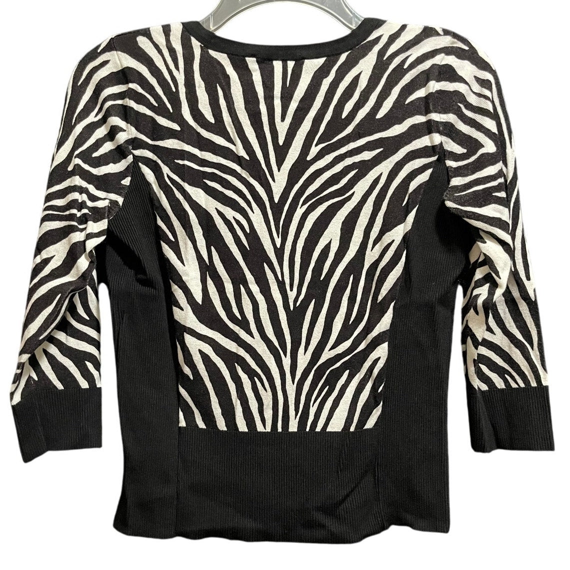 White House Black Market Zebra Print Full Zip Knit Blouse - Small