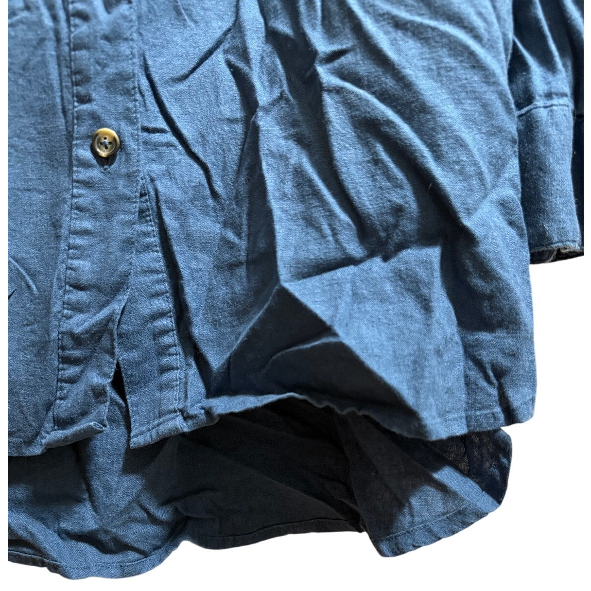 Universal Standard Oversized 2XS Blue Collared Button Up Linen Blend Shirt