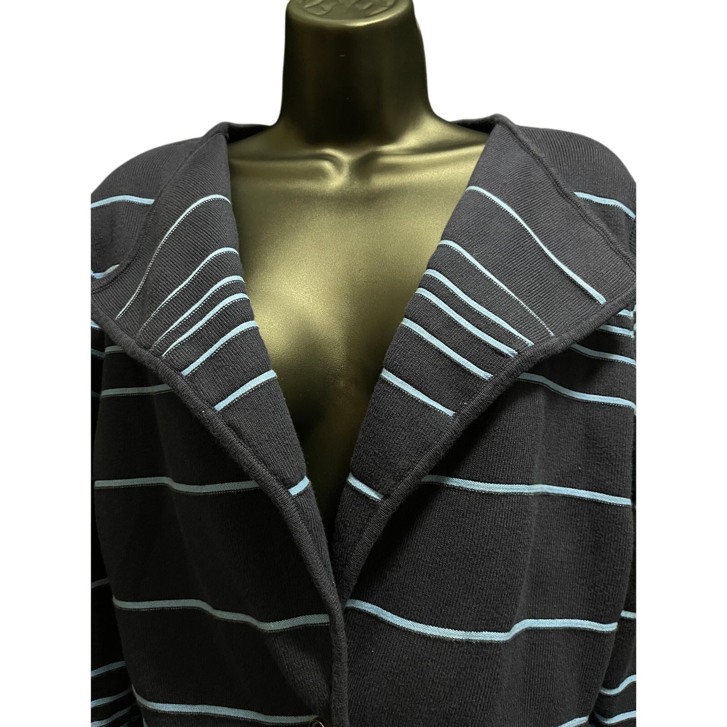 Cache Size Large Blue Striped Knit Light Weight Blazer - Cotton Blend