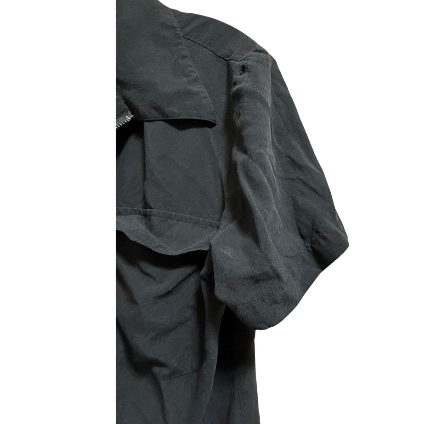 Vintage Nancy Crystal Black 100% Silk Zip Up Shirt - Short Sleeve - Size 10