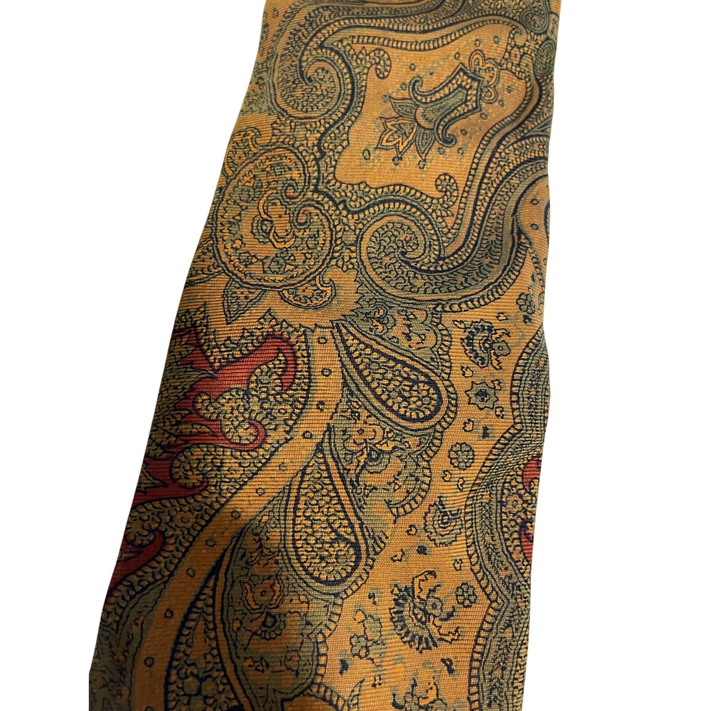 Vintage Gold Paisley Print Hand Blocked English Made 100% Silk Men's Necktie