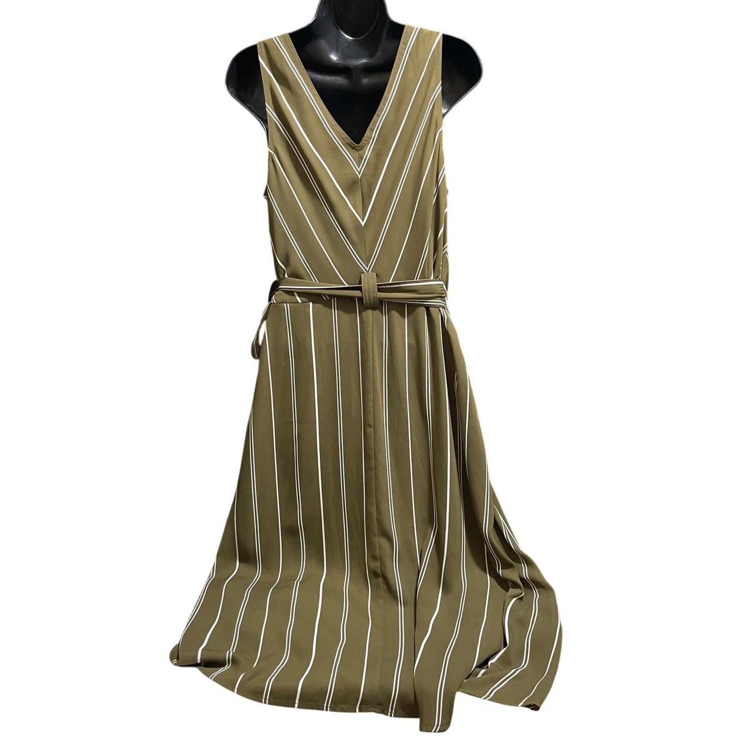 Ann Taylor Olive Green & White Striped Sleeveless Dress - Size 8