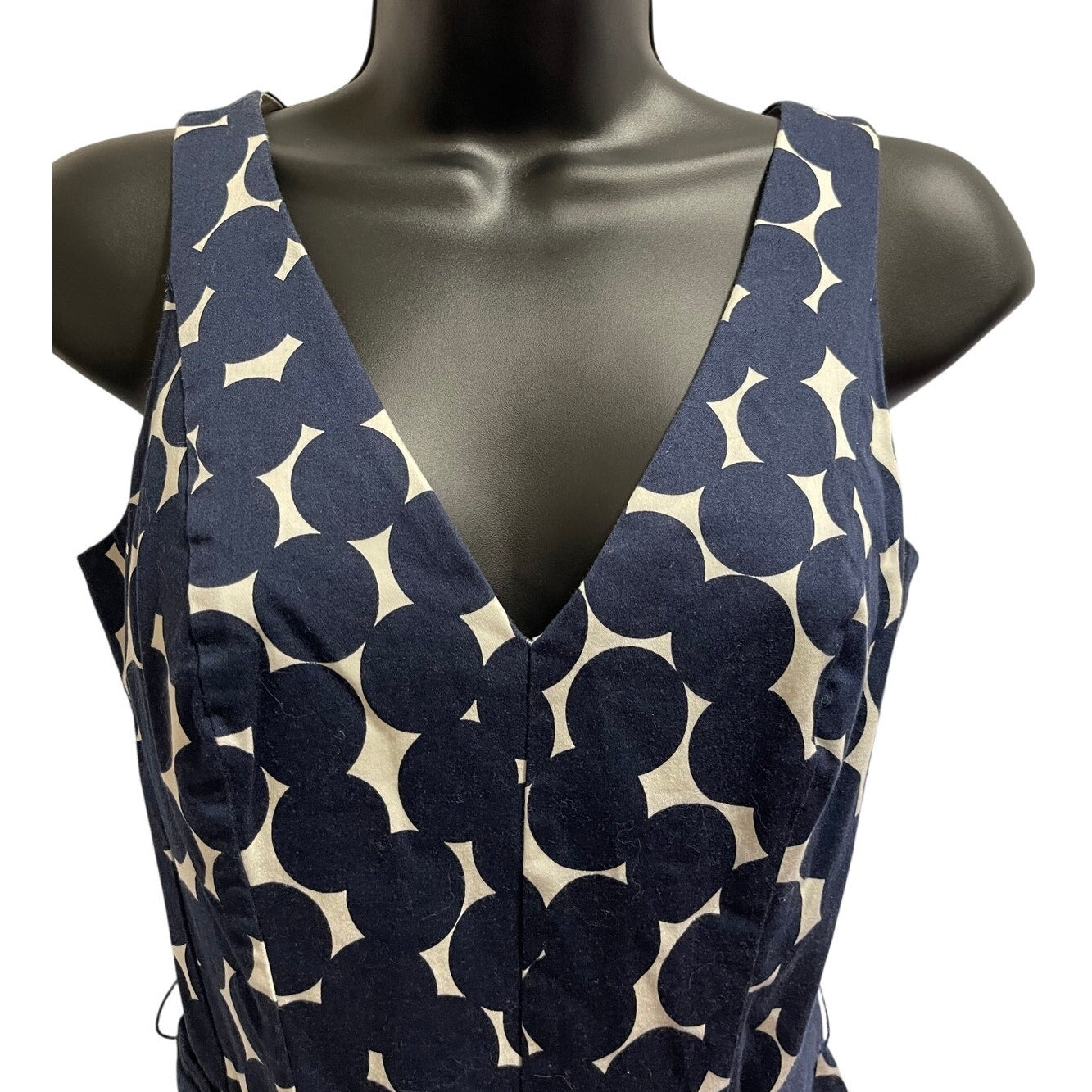 Nine West Navy Blue & White Polka Dot Sleeveless Belted Dress Size 6