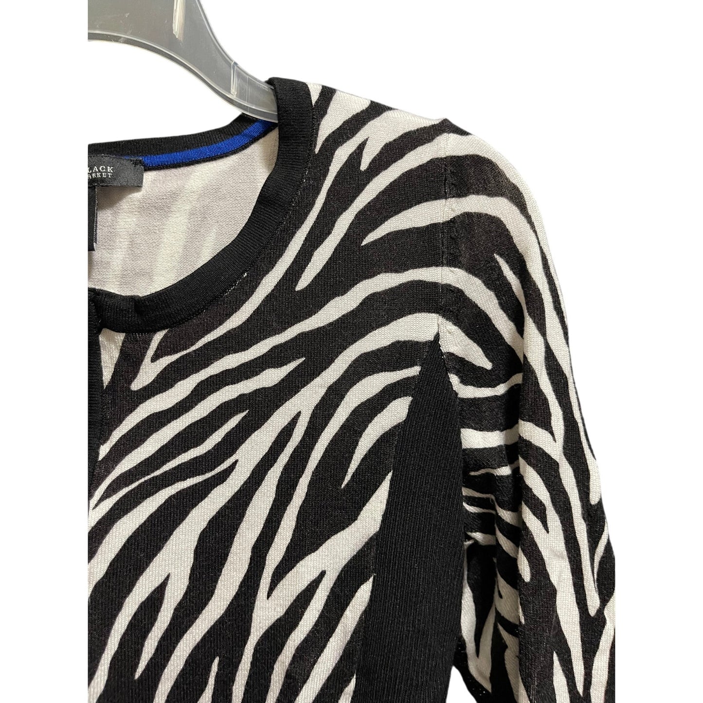 White House Black Market Zebra Print Full Zip Knit Blouse - Small