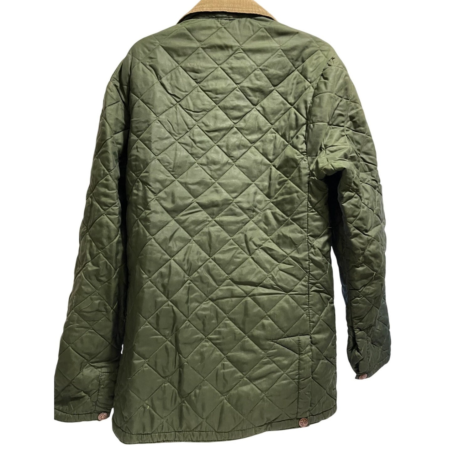 Vintage John Partridge Green Quilted Jacket - Corduroy Collar - Made in England