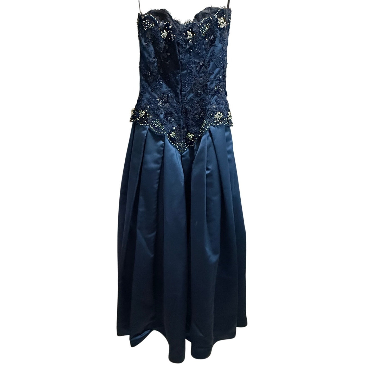 Midnight Blue Strapless Gown - Beaded, Lace Sequined Bodice - Prom - Party Gown