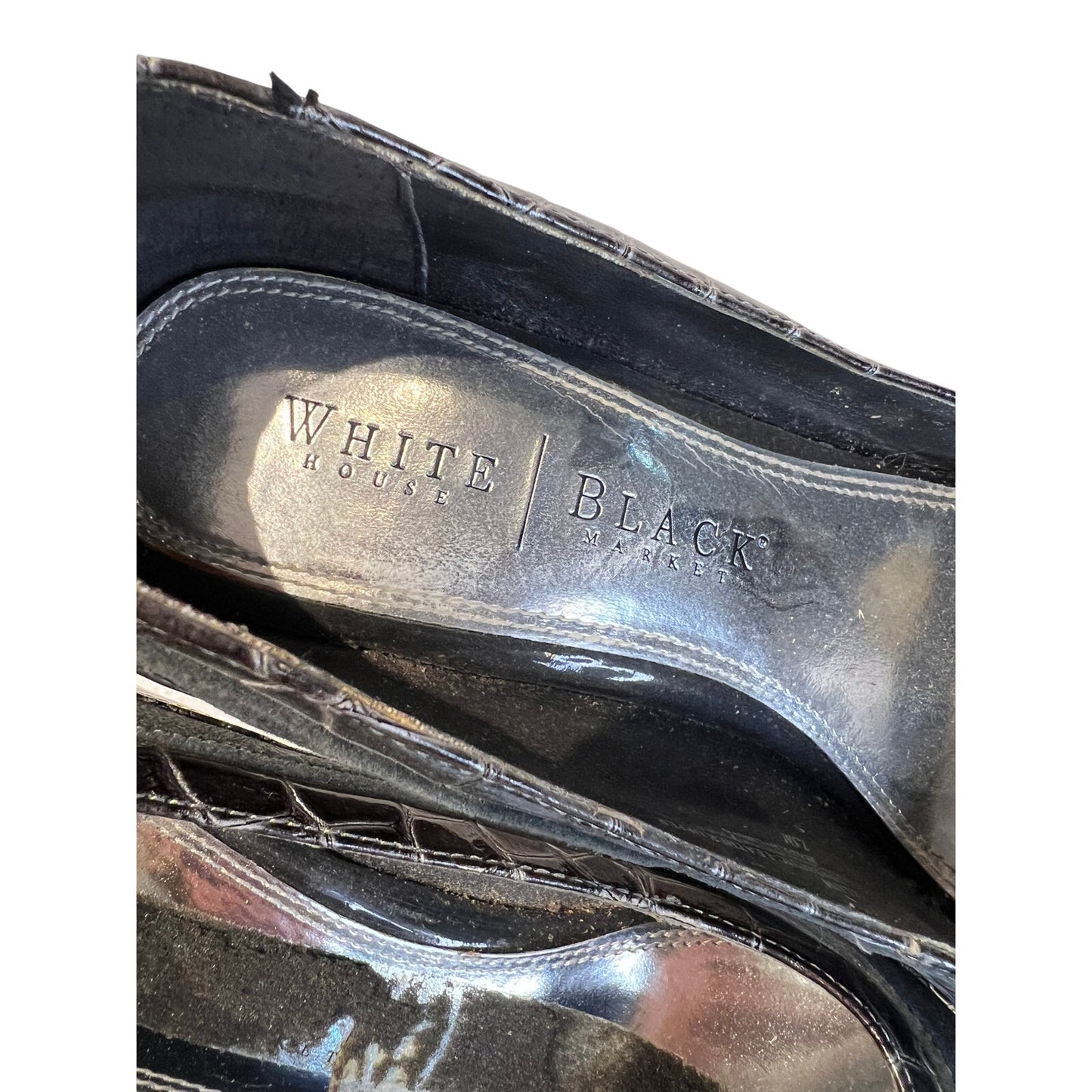 White House Black Market Silver Snake Skin Pump - Open Toe - 7.5M
