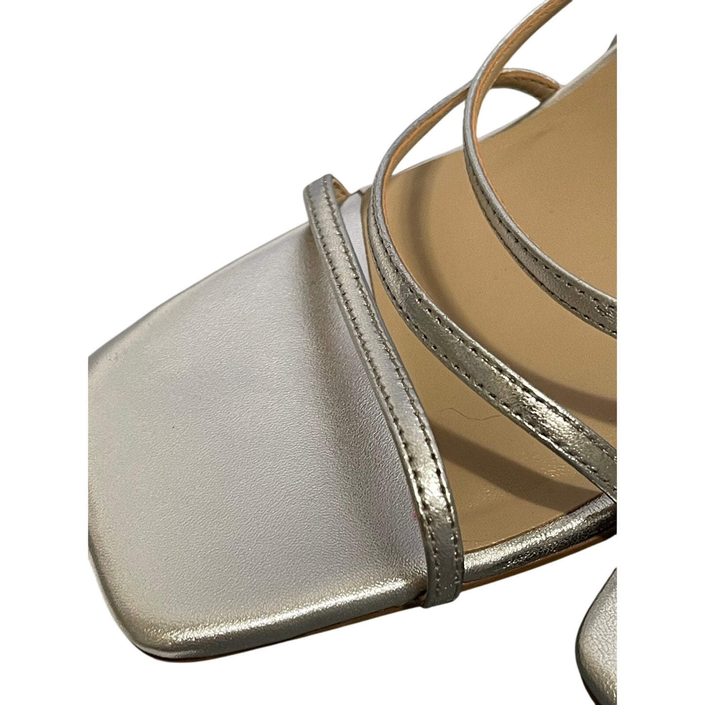 NIB Ann Taylor Silver Leather Strappy Sandals Size 9.5 M