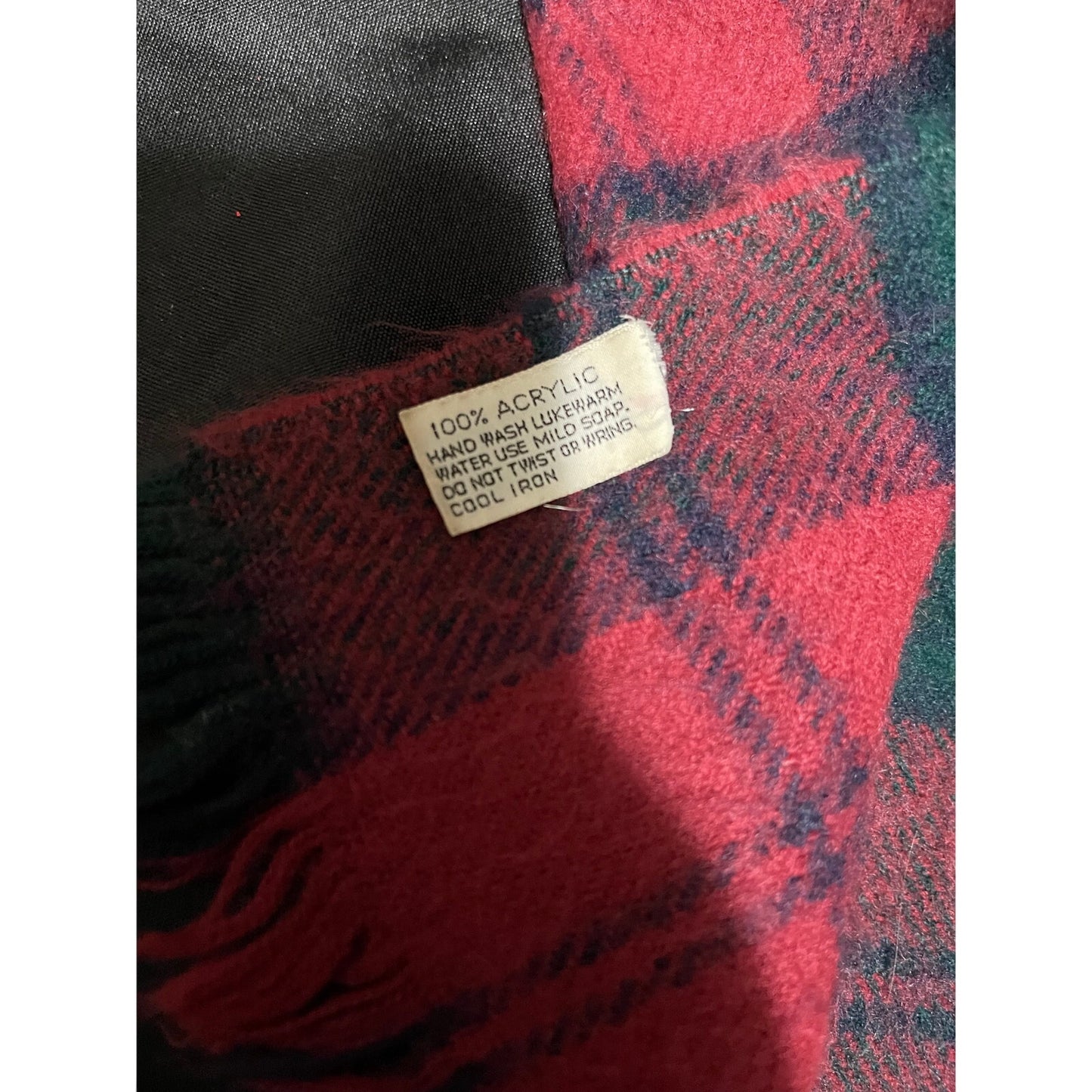 Vintage Red, Black and Green Plaid Scarf with Tassels - Unisex
