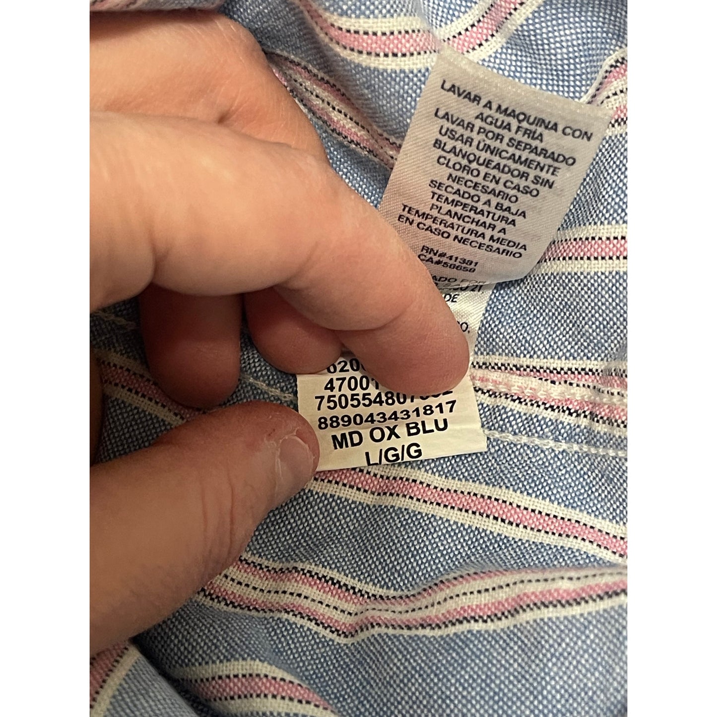 Chaps Ralph Lauren Mens Medium Blue Pink Striped Vintage Button Down Long Sleeve