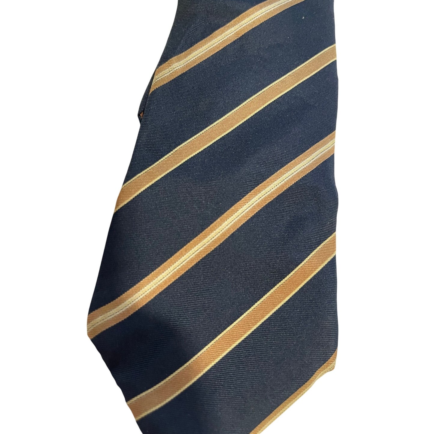 Vintage Geoffrey Beene 100% Silk Blue & Gold Striped Print Necktie Retro Tie