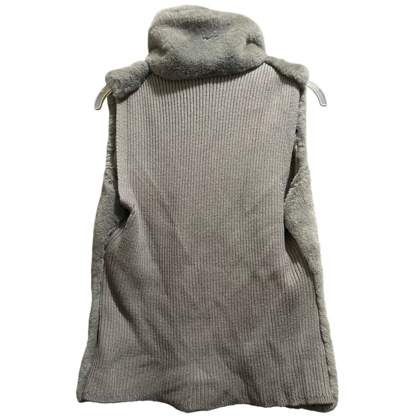 White House Black Market Gray Collared Faux Fur Vest - Women's Large