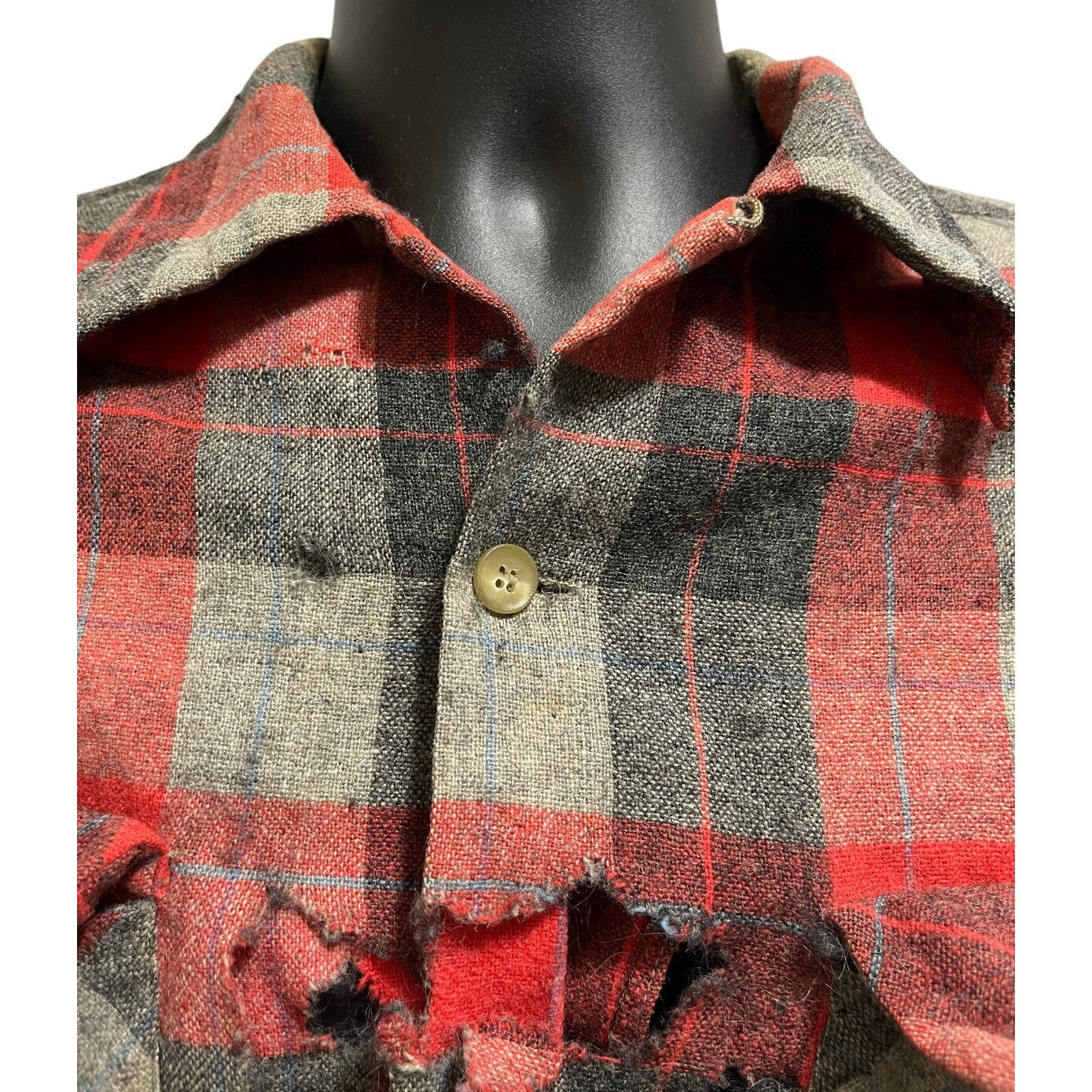 Vintage 1960's Pendleton 100% Wool Red Plaid Shirt - Medium - Distressed