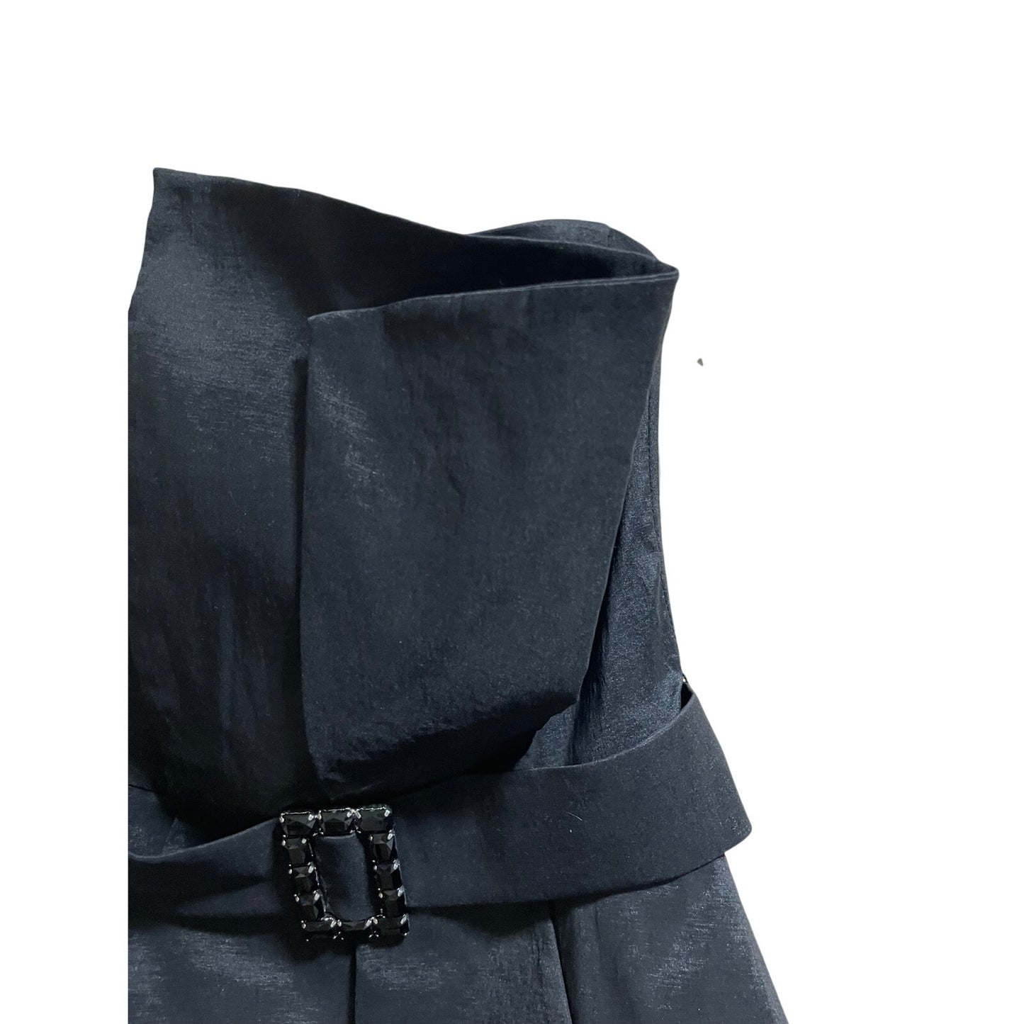 NWT Jessica McClintock Pleated Gown High Slit Black w/Rhinestone Buckle Size 4
