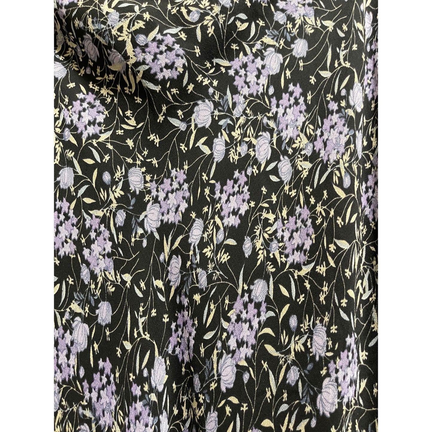 Sunny Leigh 100% Silk Black Purple Floral Mid/Max Skirt - Large