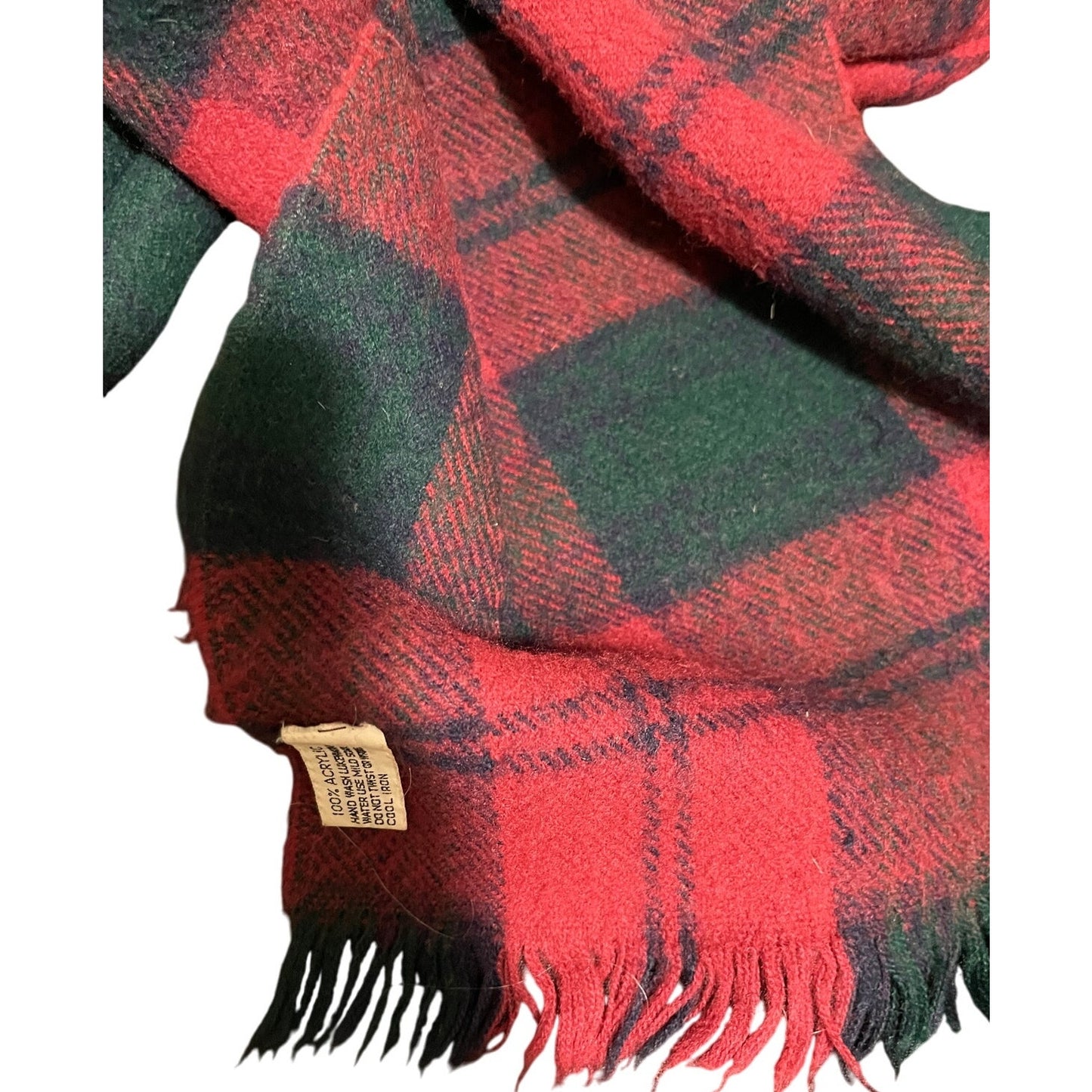 Vintage Red, Black and Green Plaid Scarf with Tassels - Unisex