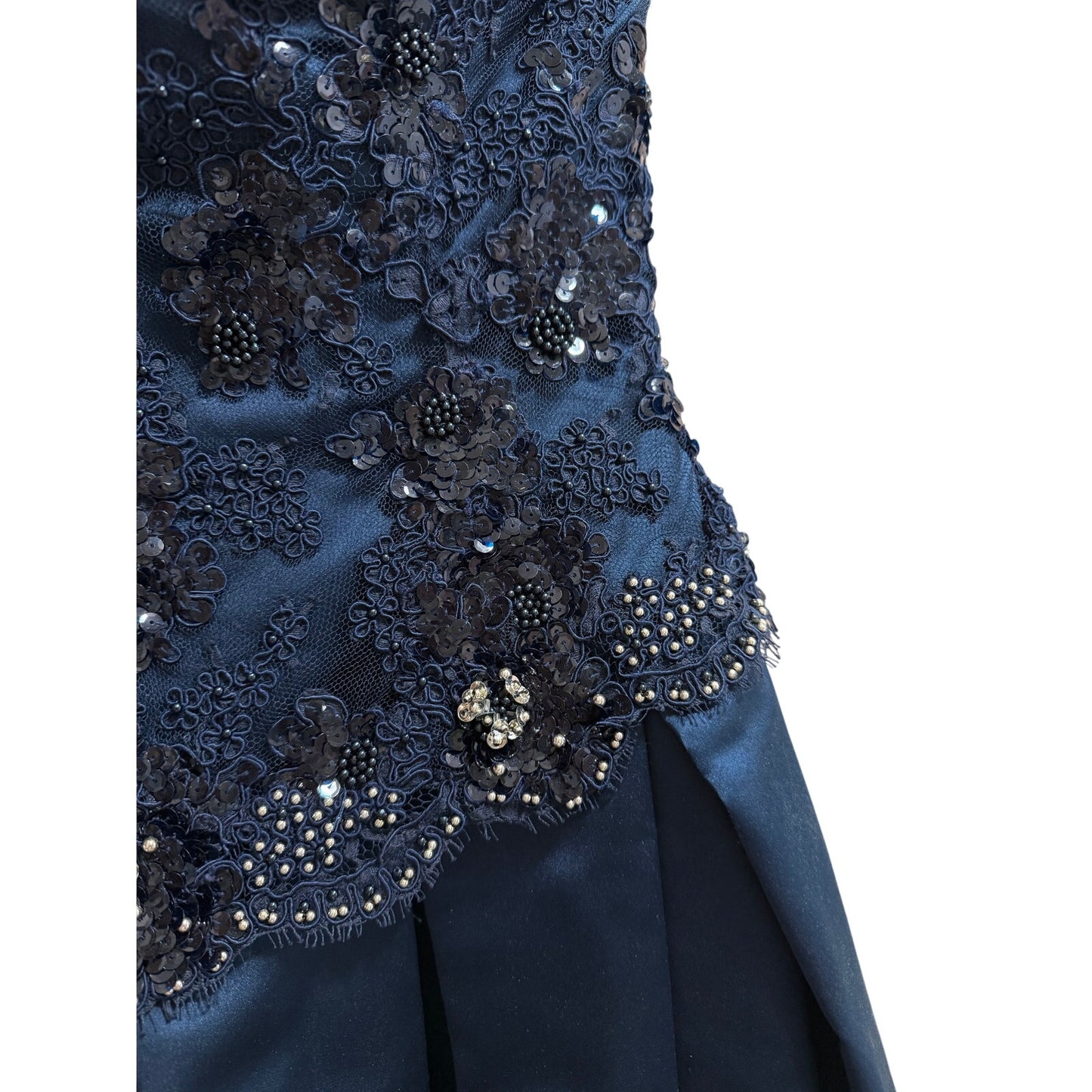 Midnight Blue Strapless Gown - Beaded, Lace Sequined Bodice - Prom - Party Gown