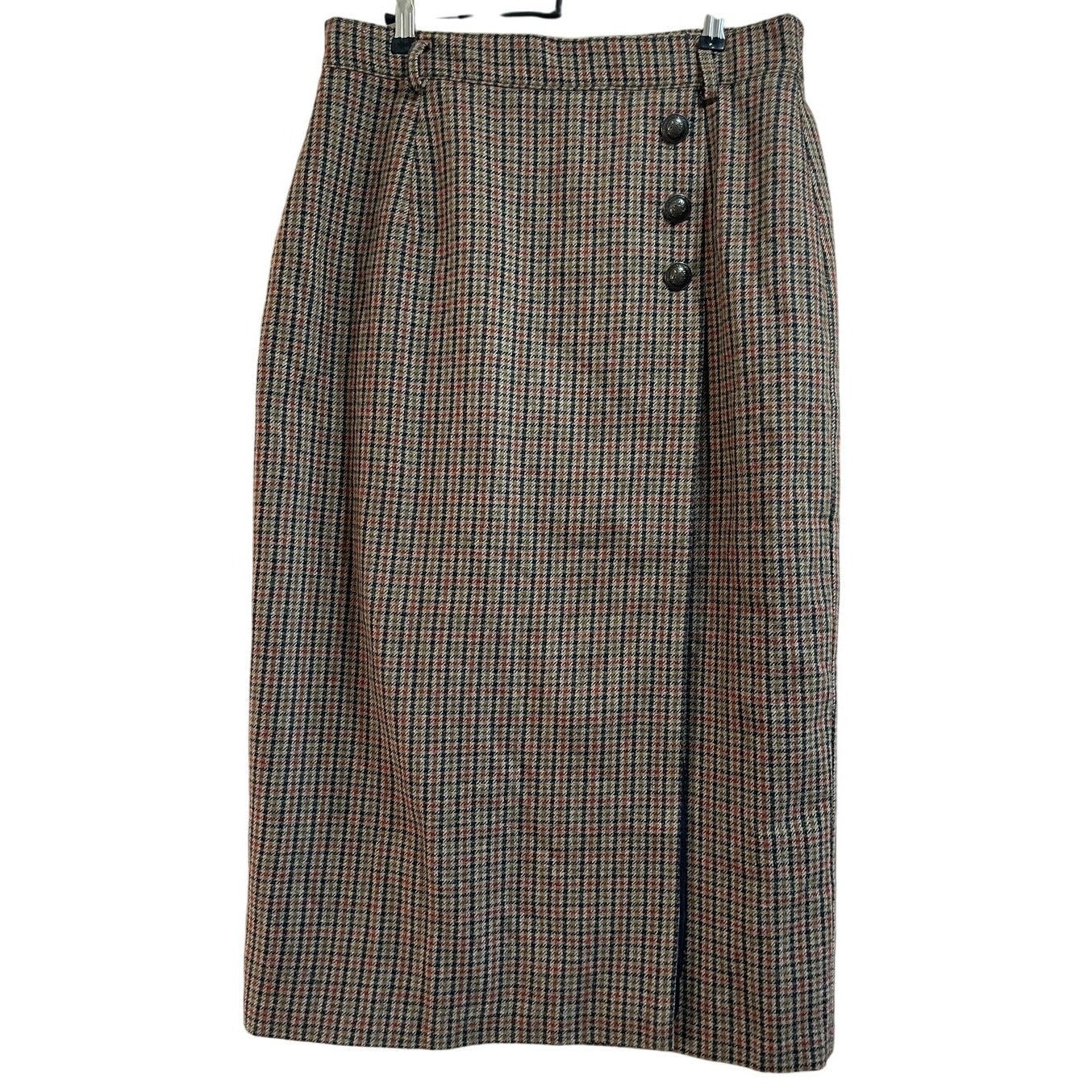 Vintage Norton McNaughton Wool Blend Midi Skirt Size 14 - Button Accents