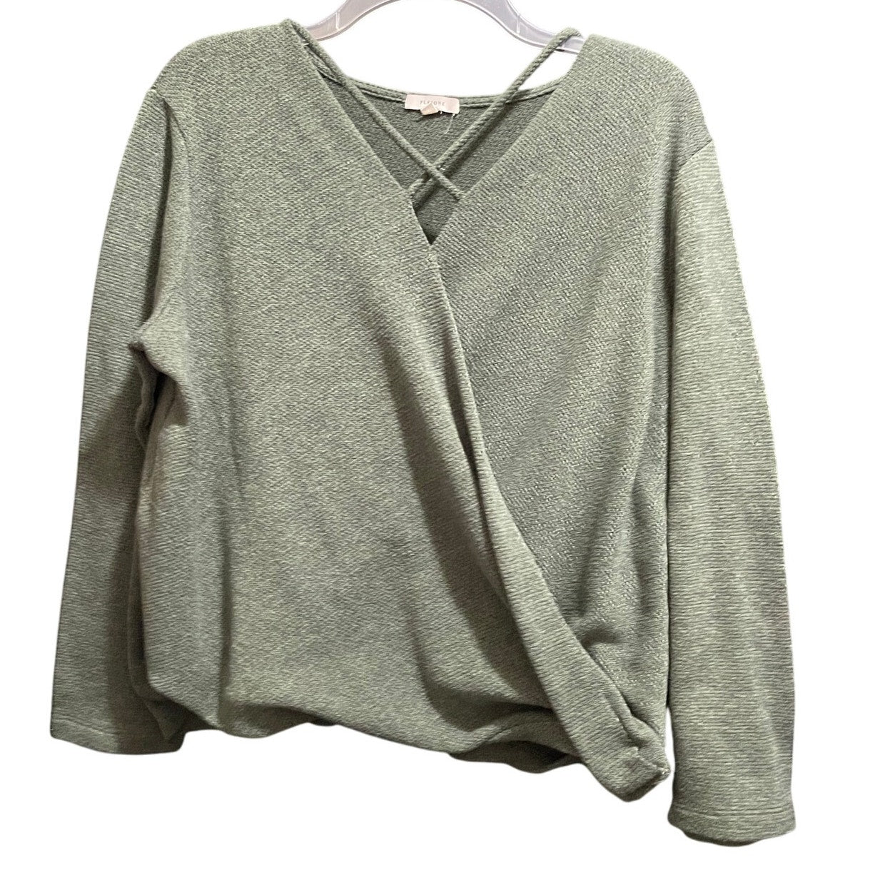 Pleione Olive Green Knit Long Sleeve Sweater Blouse - Large Petite