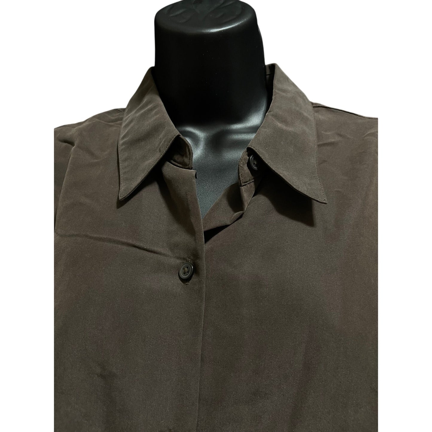 Liz Claiborne Size 12 Deep Brown Long Sleeve Collared Button Down Blouse